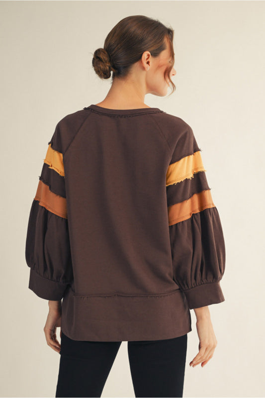Shades Of Fall Raglan Top - Brown