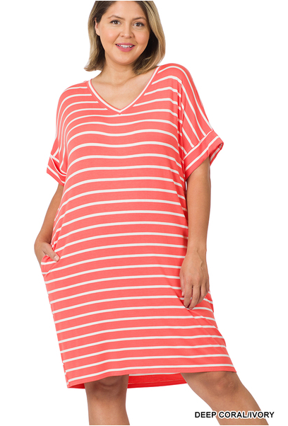 Curvy Weekender Dress (Coral/Ivory)