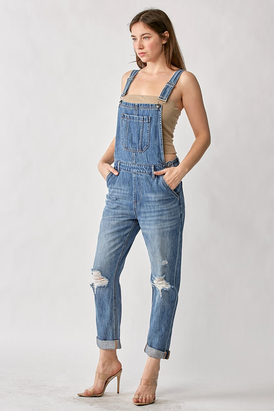 Lend A Hand Distressed Overalls (Medium Wash)