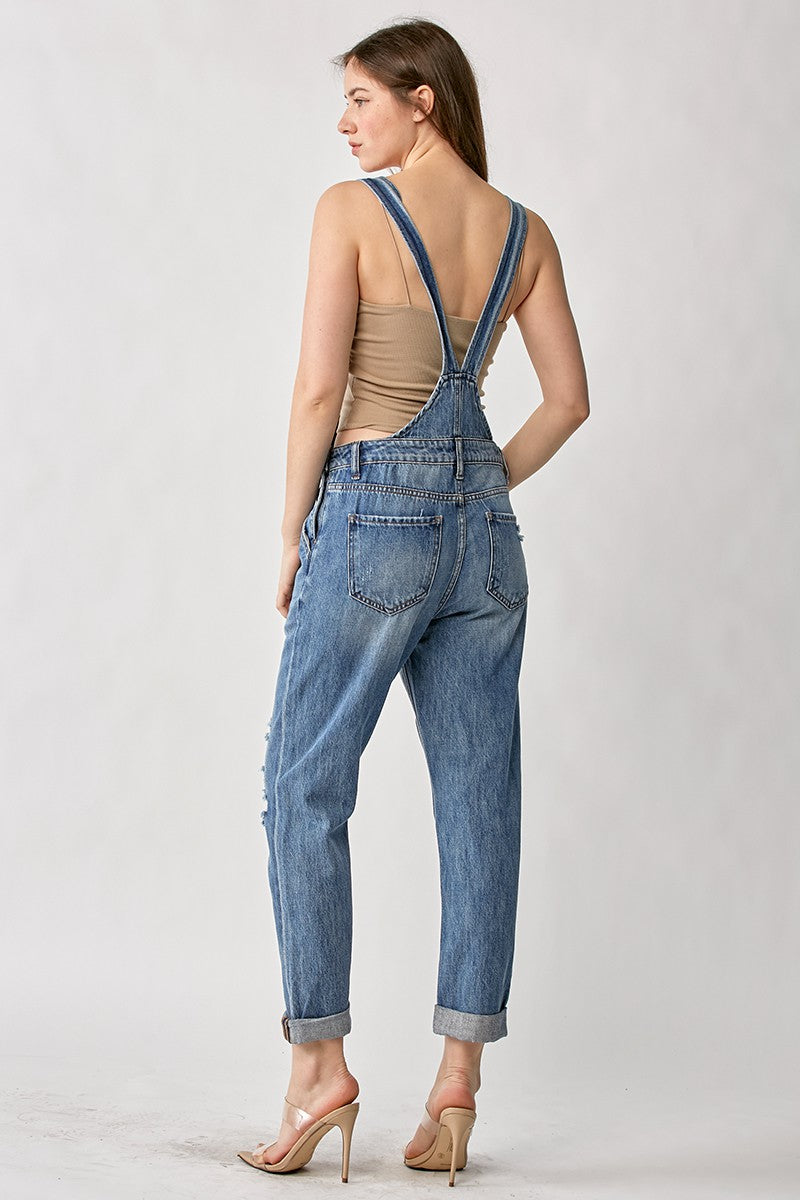 Lend A Hand Distressed Overalls (Medium Wash)