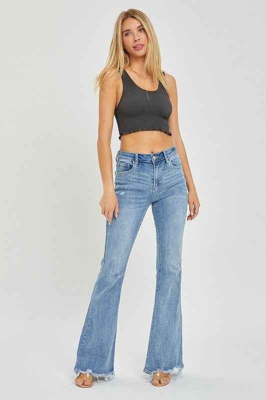 Jade Distressed Flare Jeans (Light Wash)