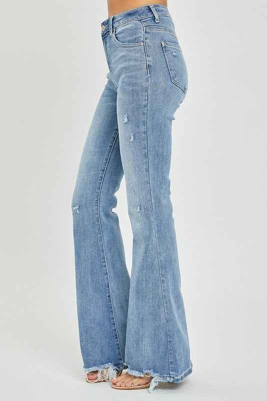 Jade Distressed Flare Jeans (Light Wash)