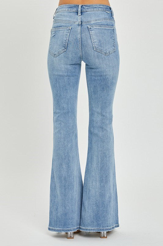 Jade Distressed Flare Jeans (Light Wash)