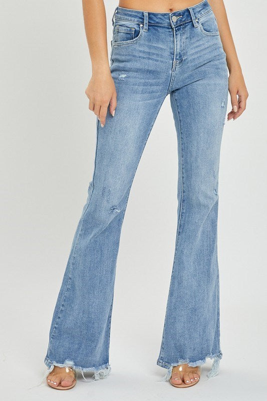 Jade Distressed Flare Jeans (Light Wash)