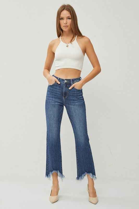 Curvy Cropped To Perfection Raw Hem Jean (Dark)