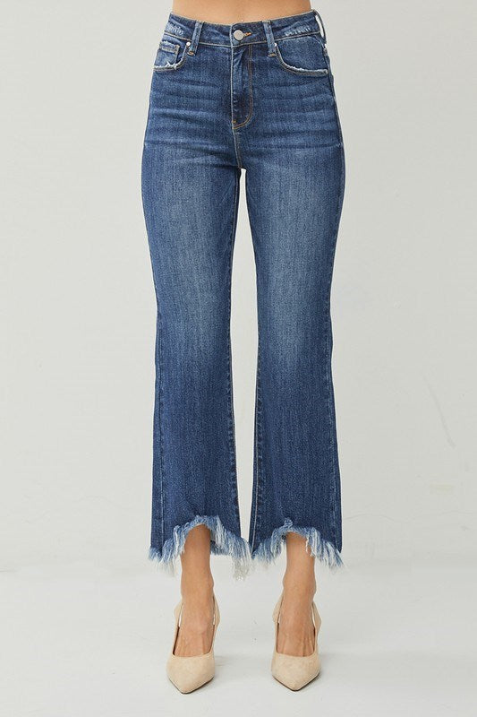 Curvy Cropped To Perfection Raw Hem Jean (Dark)