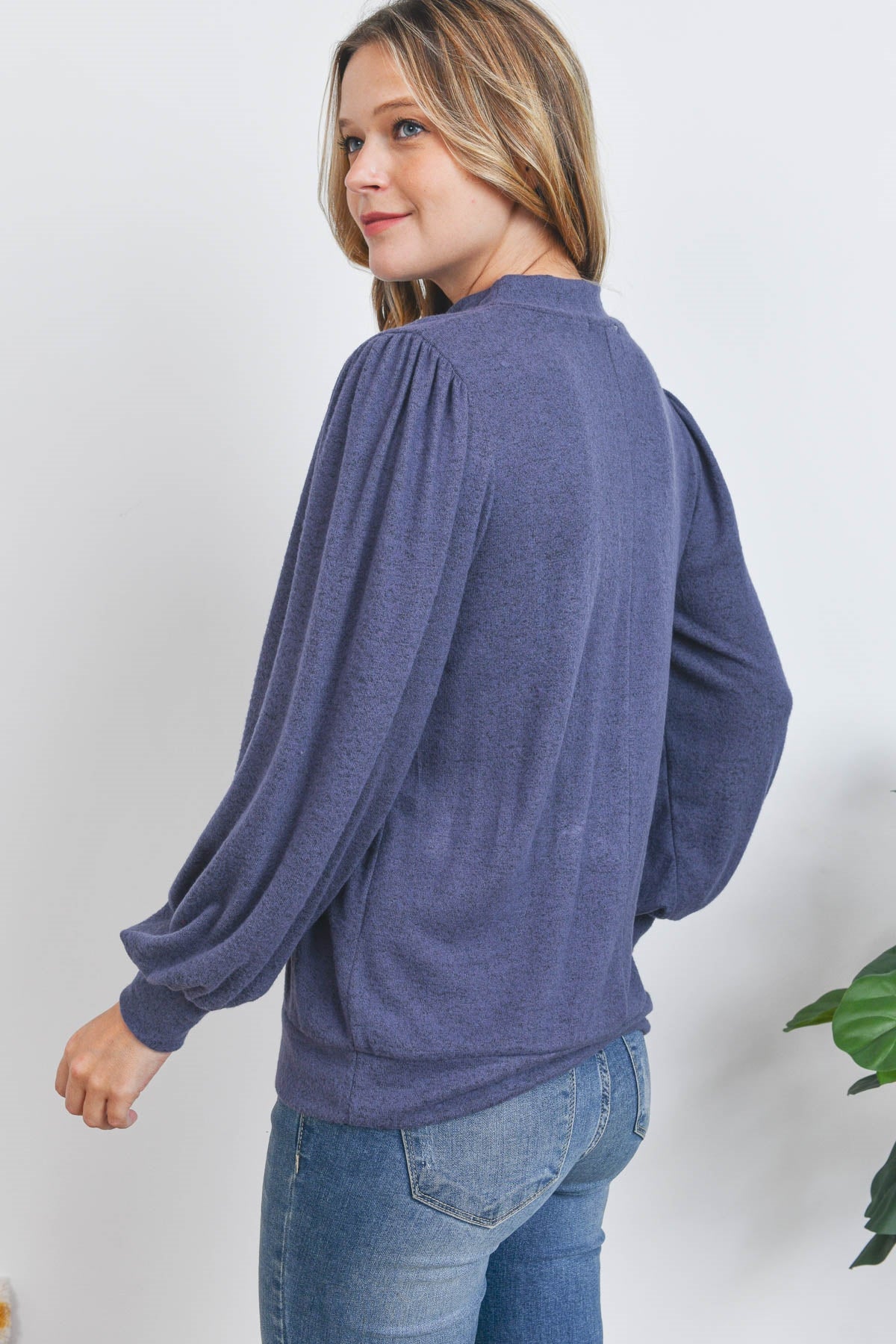 Curvy Belle Rose Mock Neck Top (Navy)
