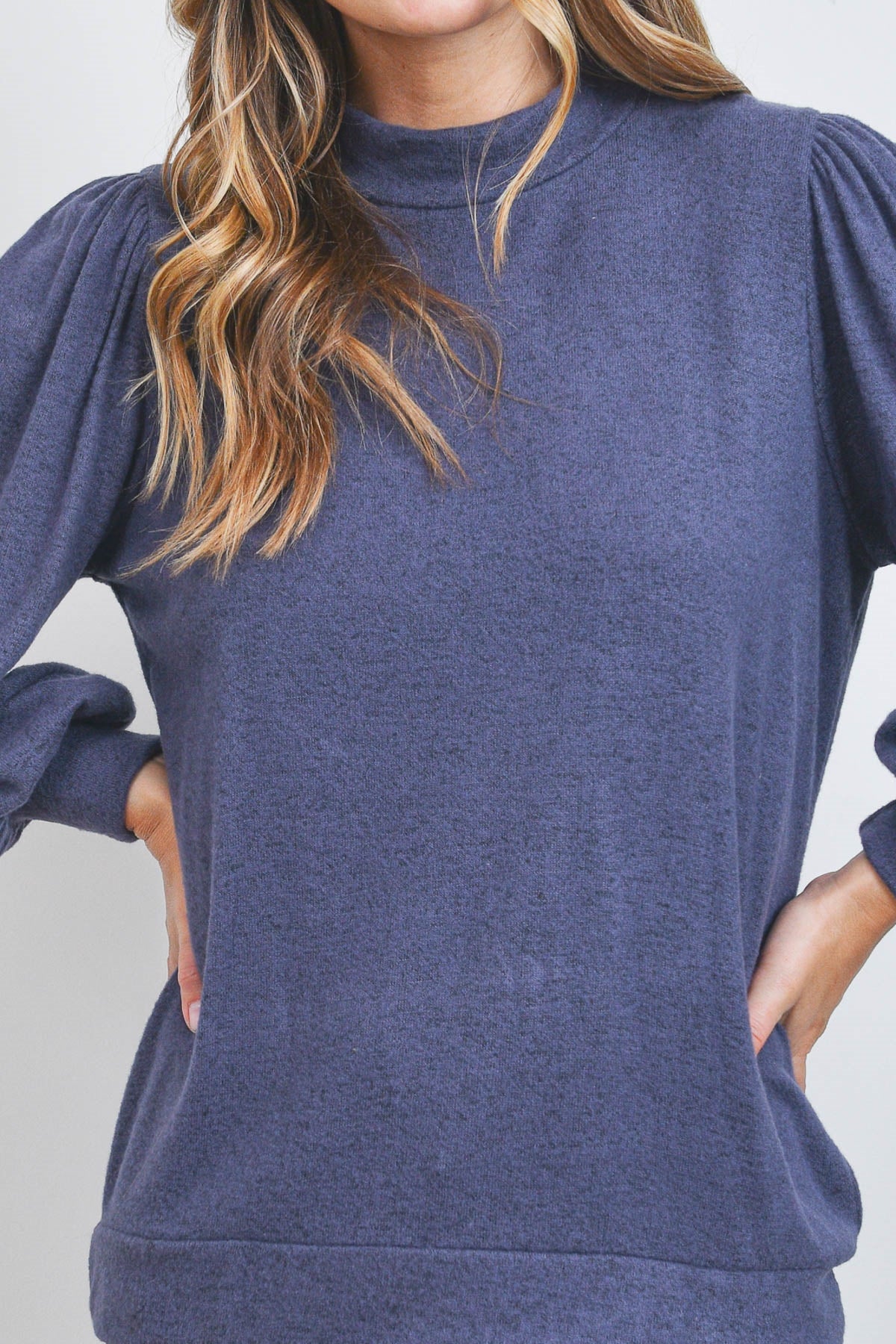 Curvy Belle Rose Mock Neck Top (Navy)