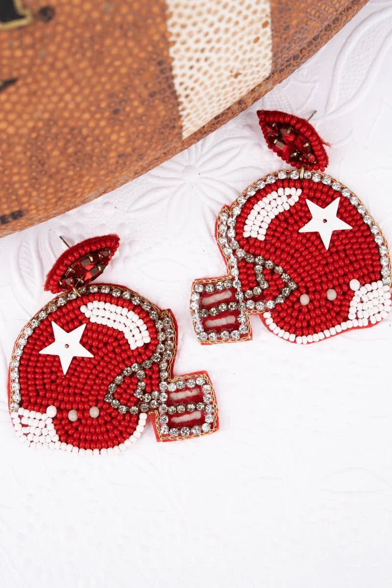 Game Day Helmet Earring (Red & White)