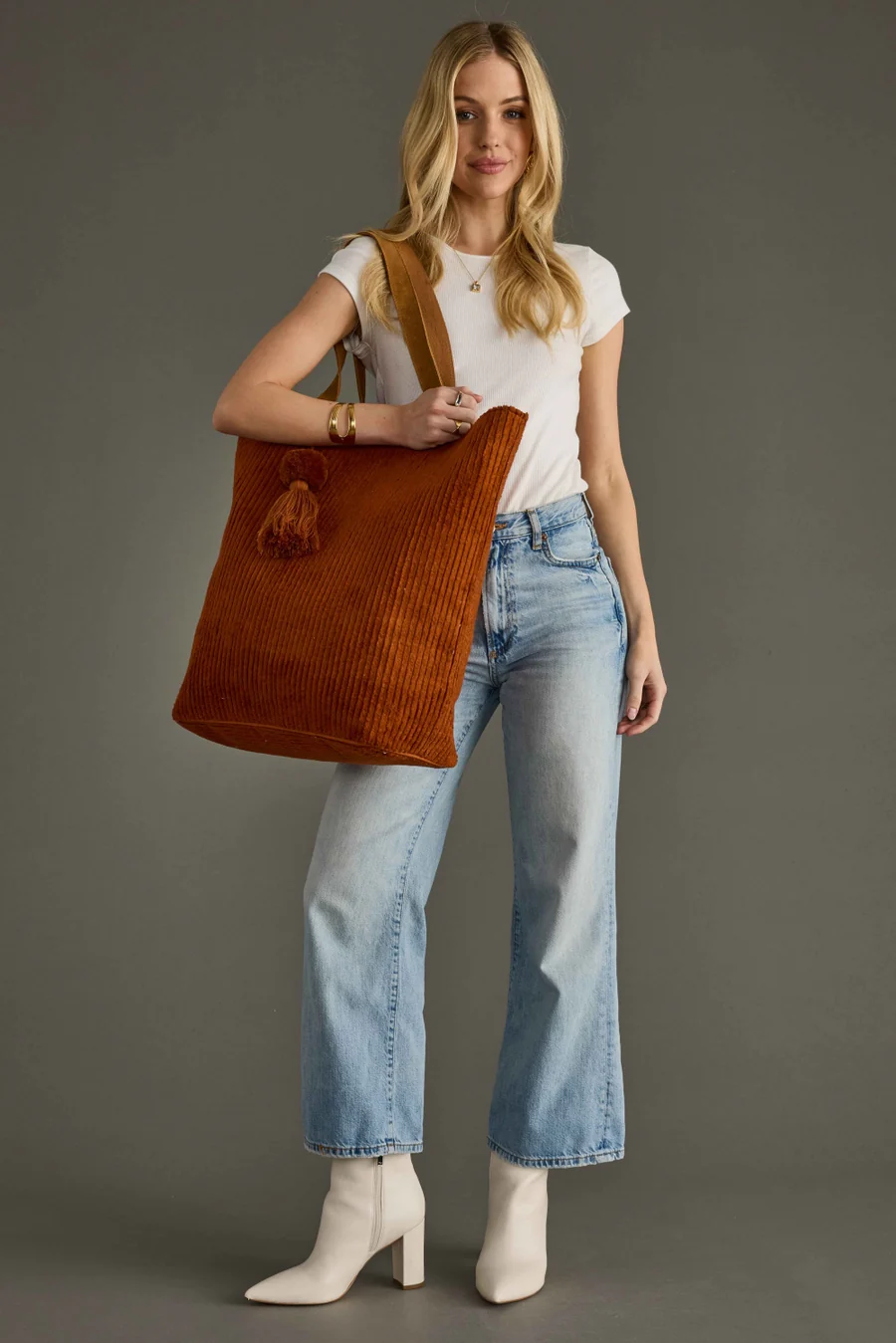 The Autumn Rambler Tote | Corduroy Tote with Pom Tassel