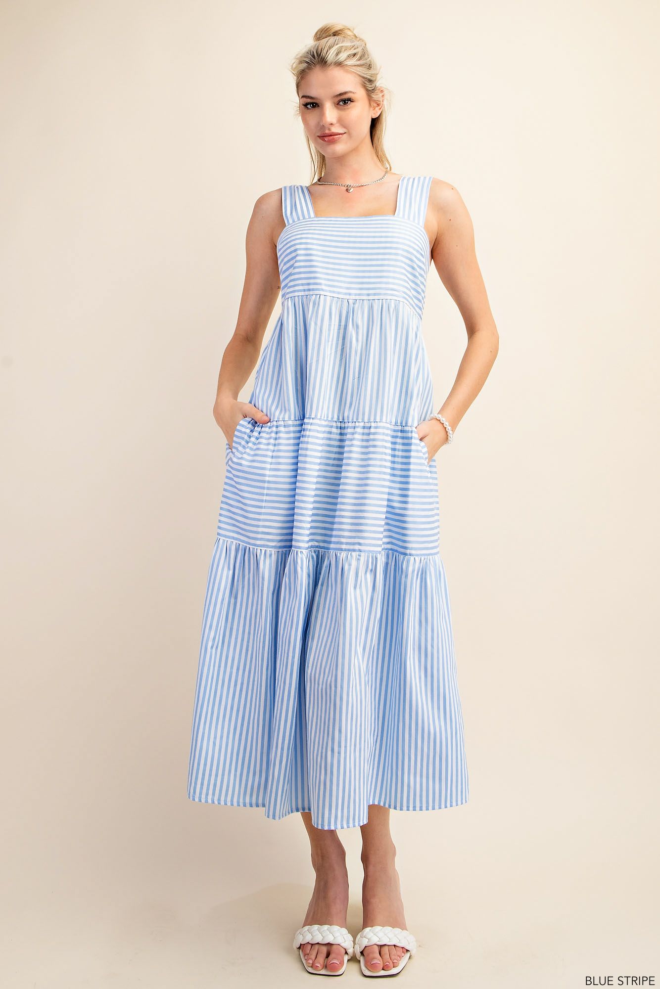 Tell Me Anyway Striped Midi Dress (Blue)