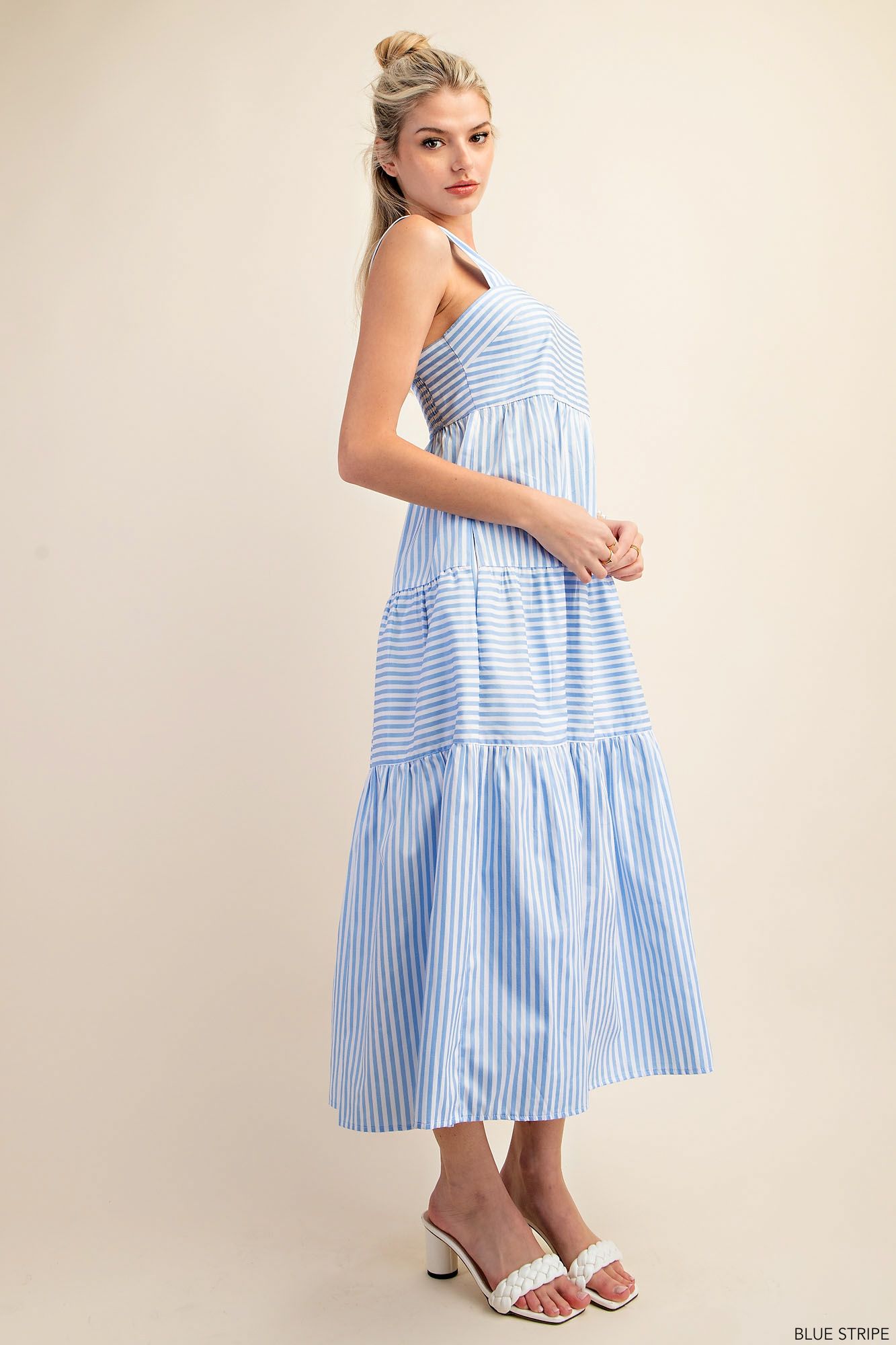 Tell Me Anyway Striped Midi Dress (Blue)