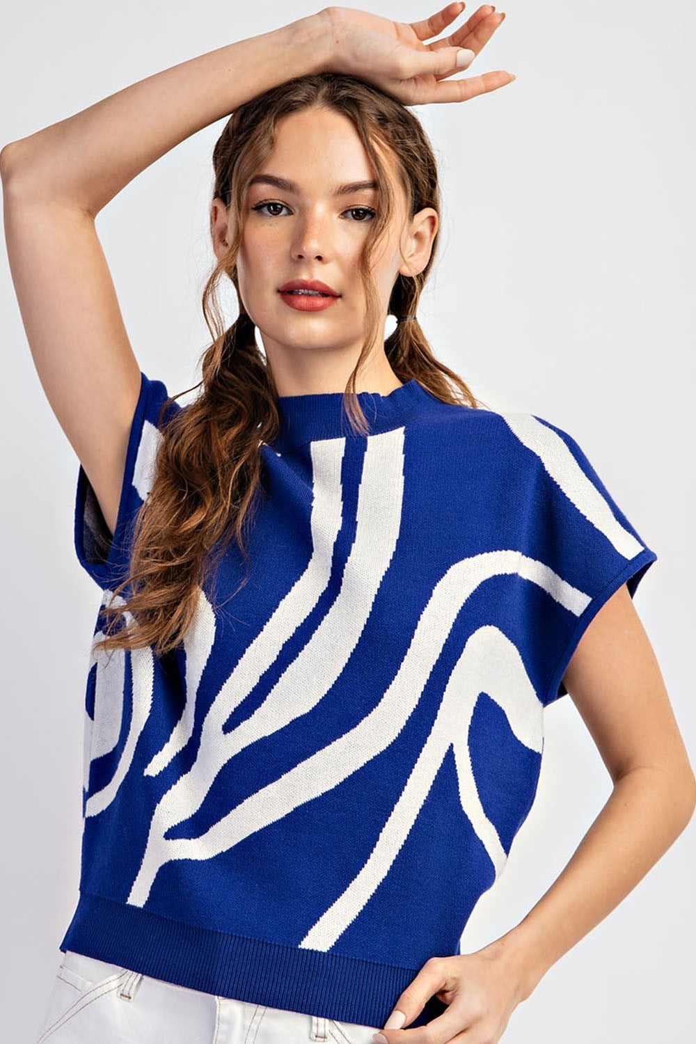 Blue mock neck top online