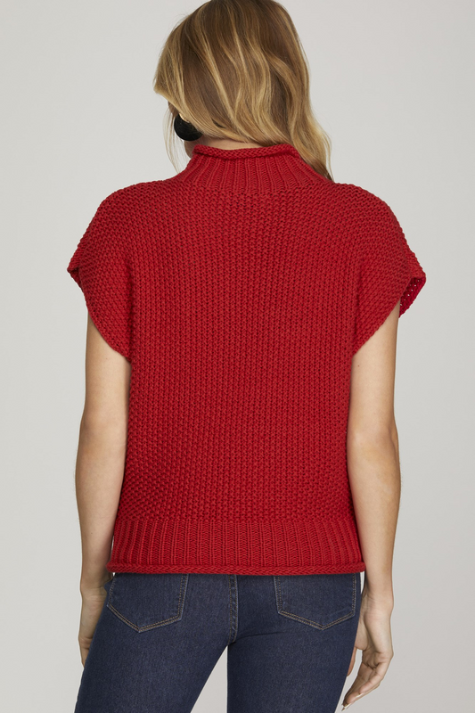 On The Field Mock Neck Sweater - Red