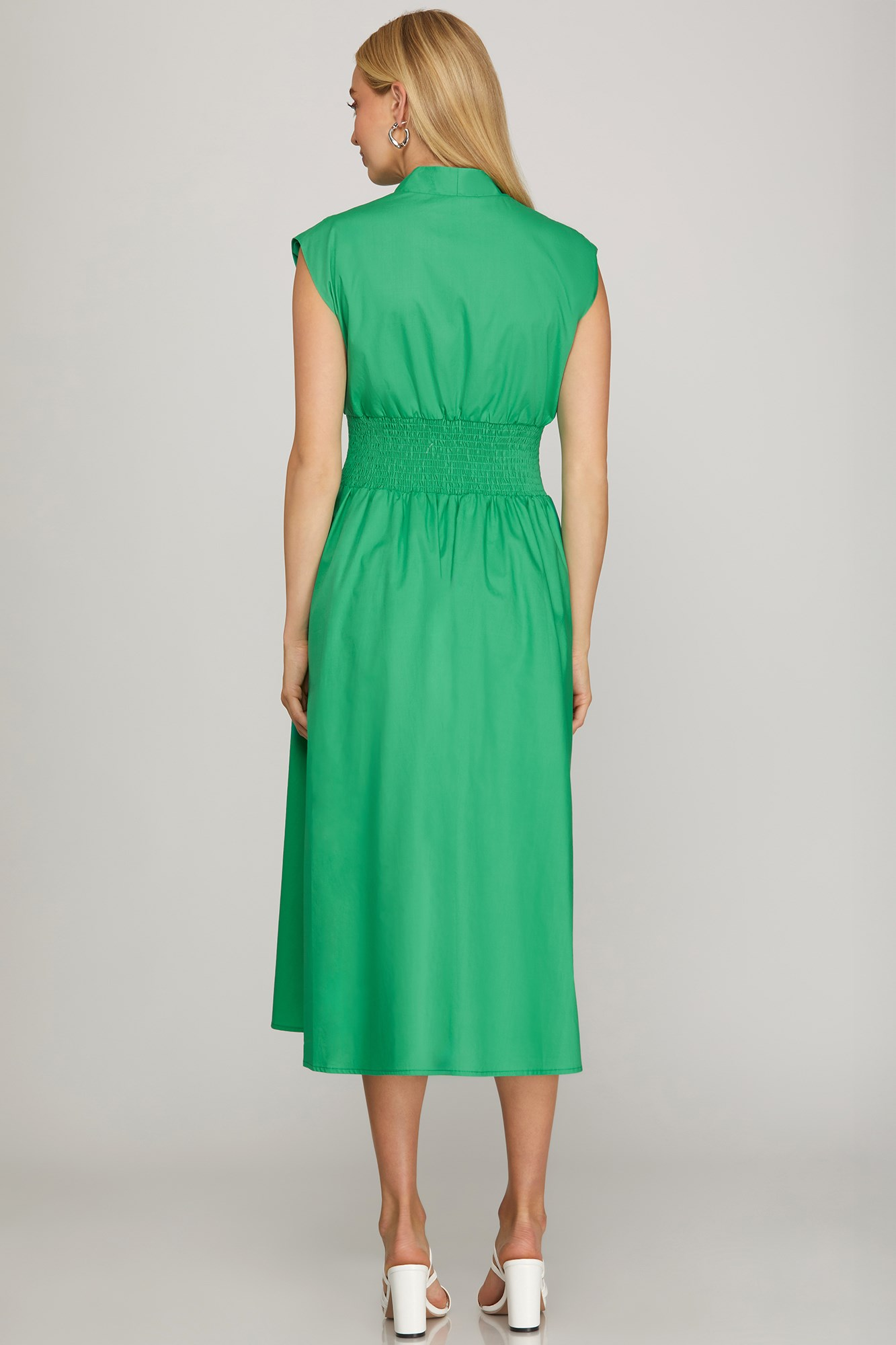 Monroe Smocked Waist Zipper Midi Dress - Green - Delta Swanky Girl