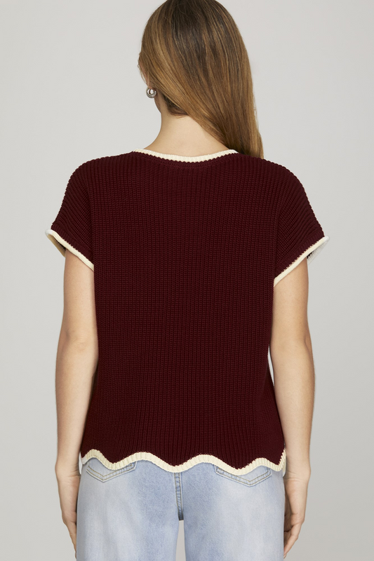 Game Changer Scallop Sweater - Garnet
