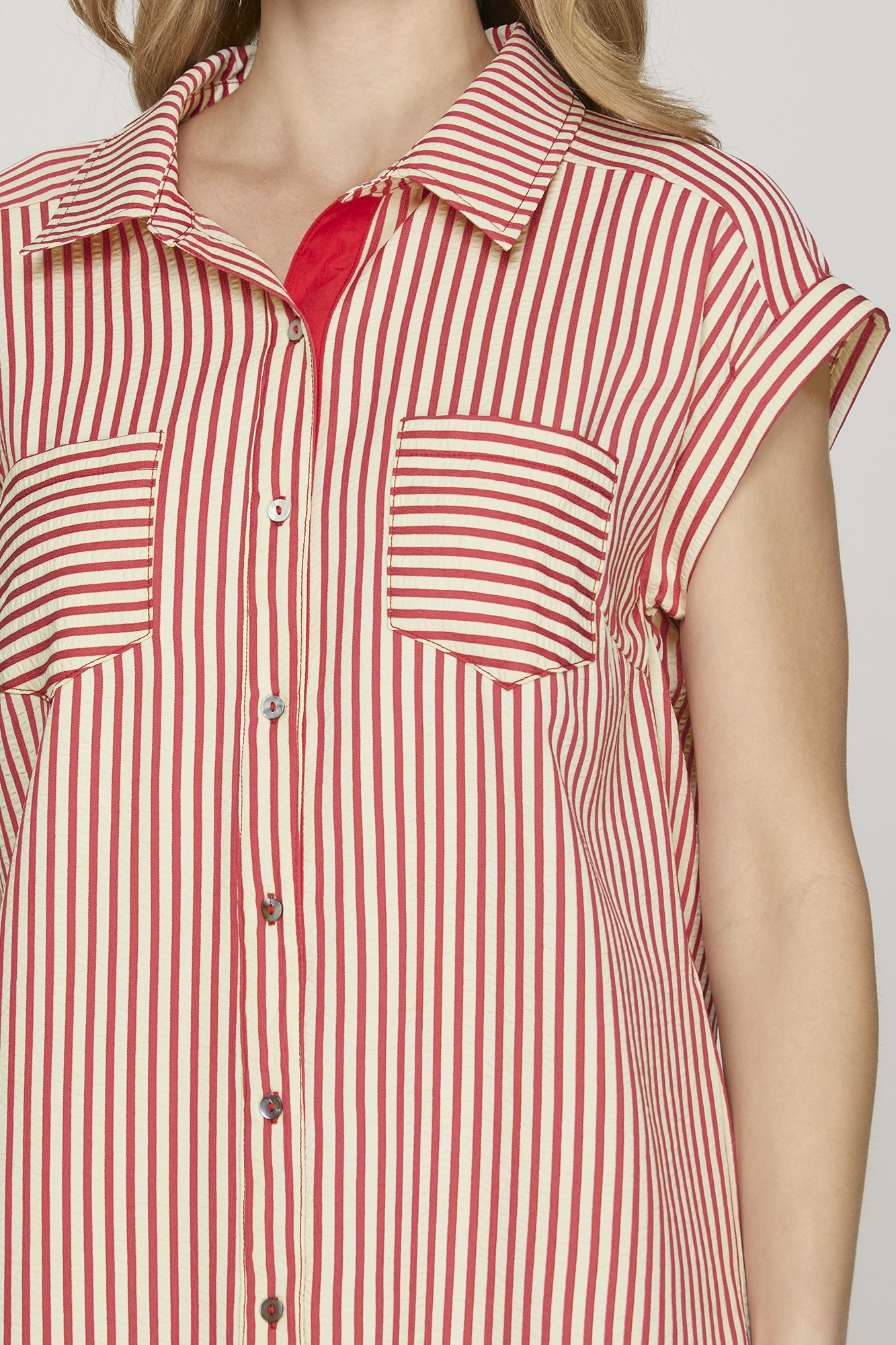 Carter Stripe Shirt Dress - Red