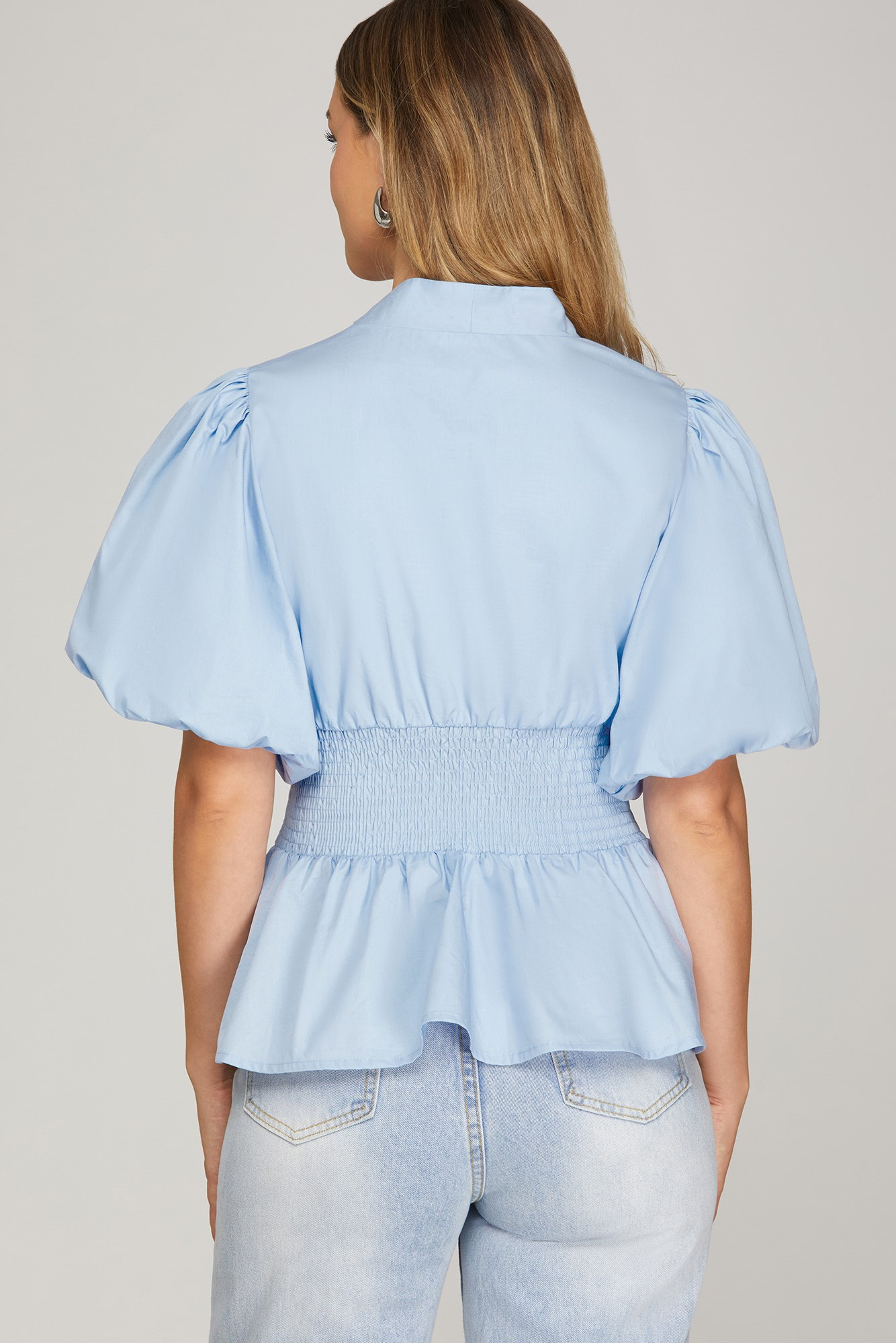 Malone Smocked Zipper Front Top - Blue - Delta Swanky Girl