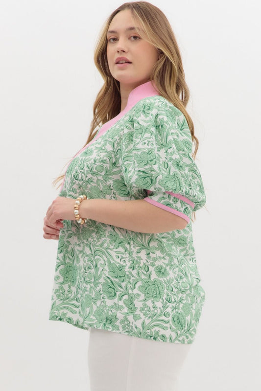 Curvy Sonoma Charm Floral Top (Green)