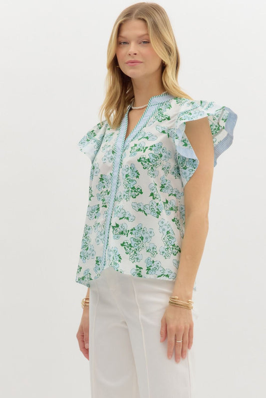 Summer Flair Floral Top - Blue