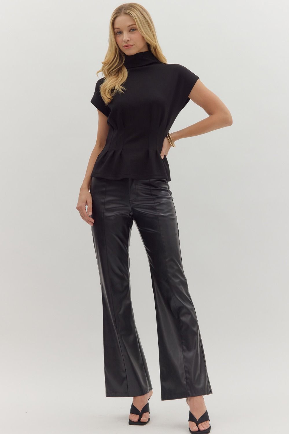 Pheobe Pleated Mock Neck Top - Black - Delta Swanky Girl