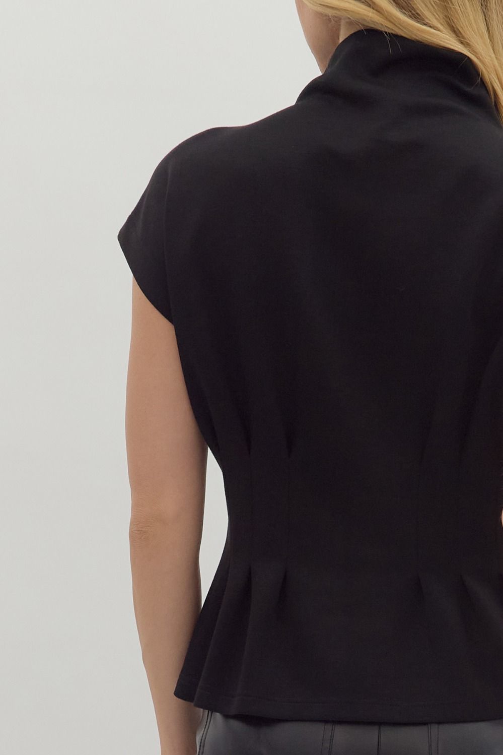 Pheobe Pleated Mock Neck Top - Black