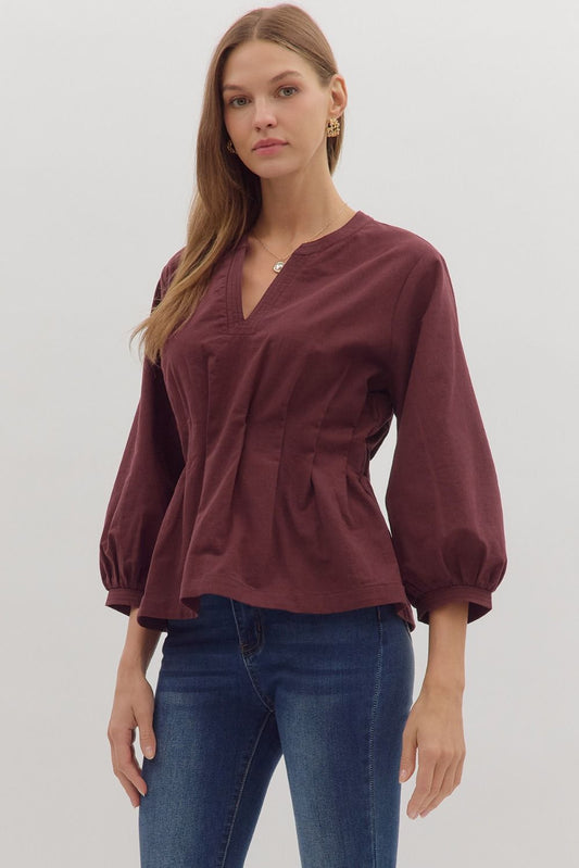 Harvest Hues Pintuck Waist Top - Chocolate