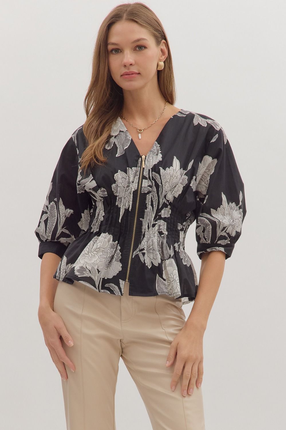 Vintage Days Floral Peplum Top - Black - Delta Swanky Girl