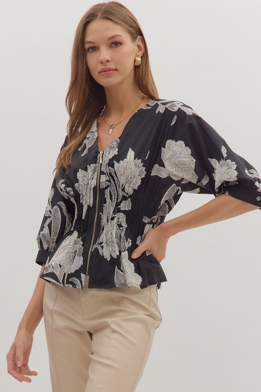 Vintage Days Floral Peplum Top - Black - Delta Swanky Girl