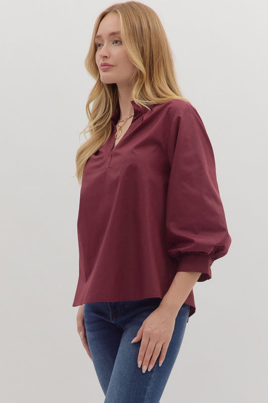 Raising The Bar Split Neck Top - Maroon