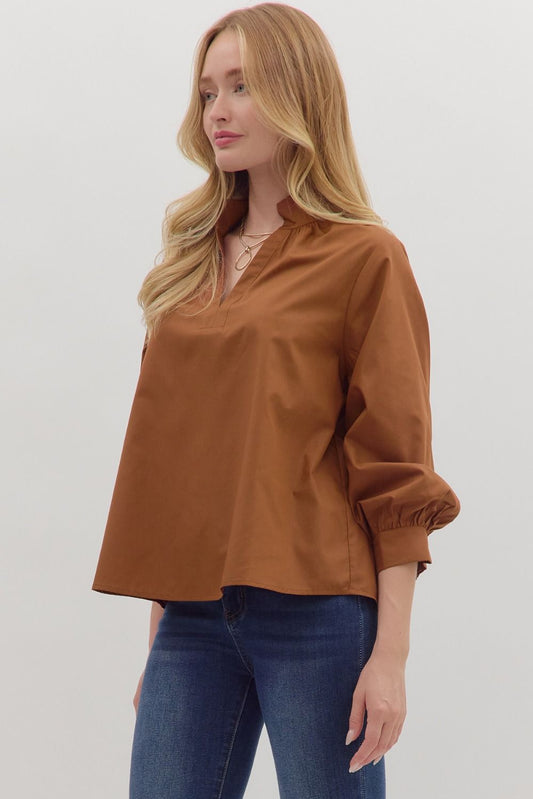 Raising The Bar Split Neck Top - Caramel