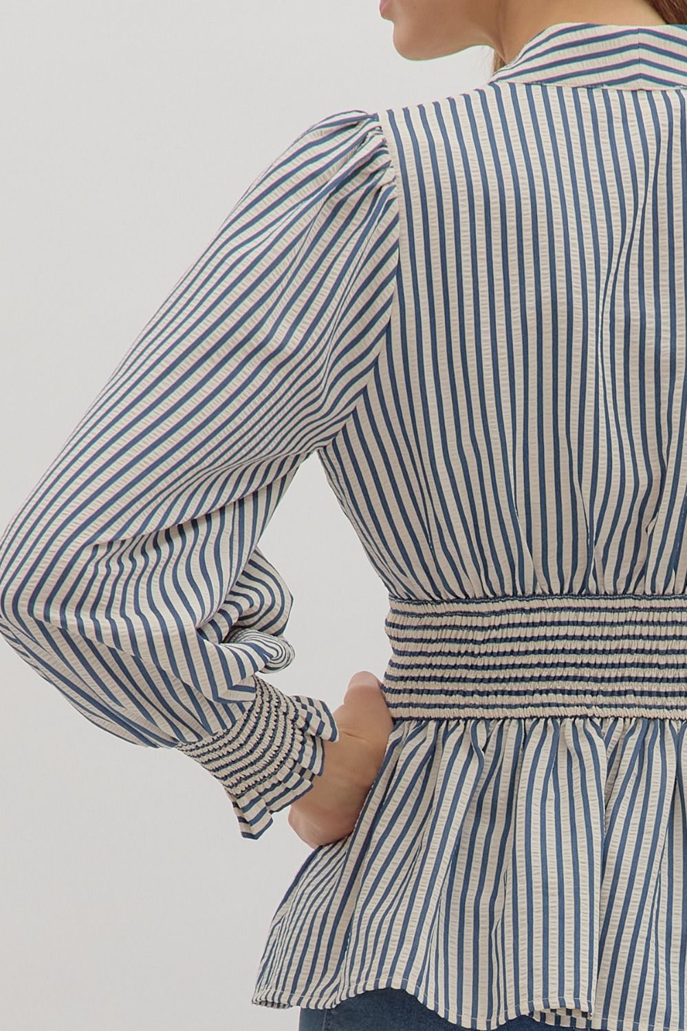 Hampton Stripe Smocked Peplum Top - Navy