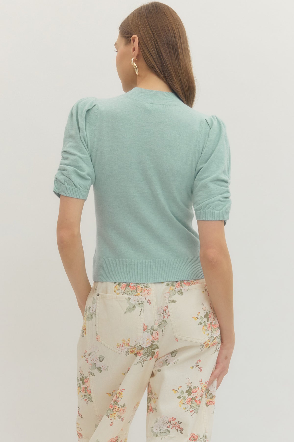 Liva Puff Sleeve Mock Neck Top - Delta Swanky Girl