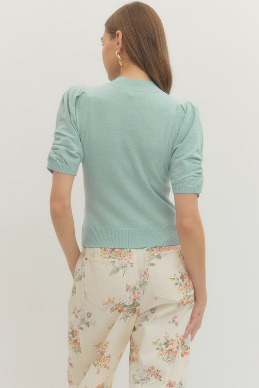 Liva Puff Sleeve Mock Neck Top - Delta Swanky Girl