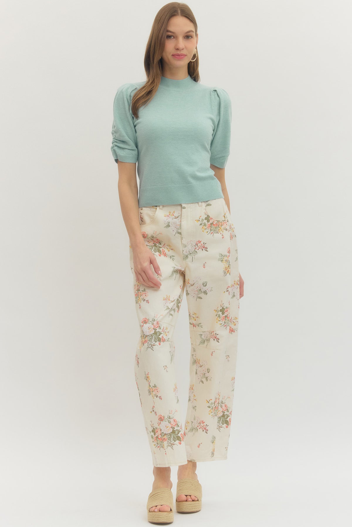 Liva Puff Sleeve Mock Neck Top - Delta Swanky Girl