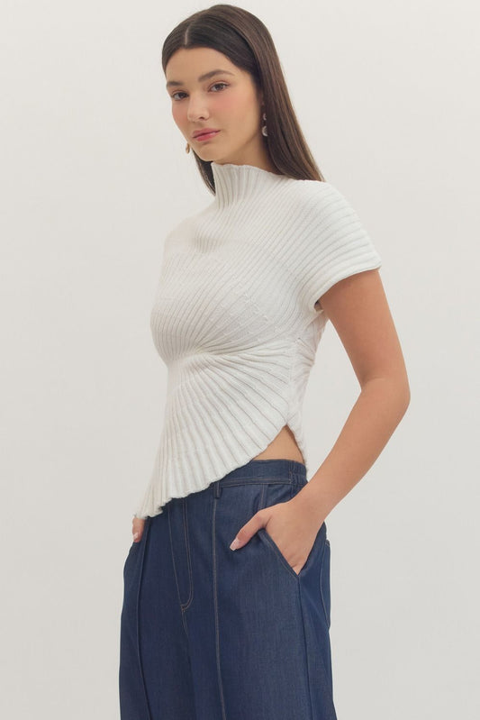 Gaia Asymmetrical Mock Neck Top - White - Delta Swanky Girl