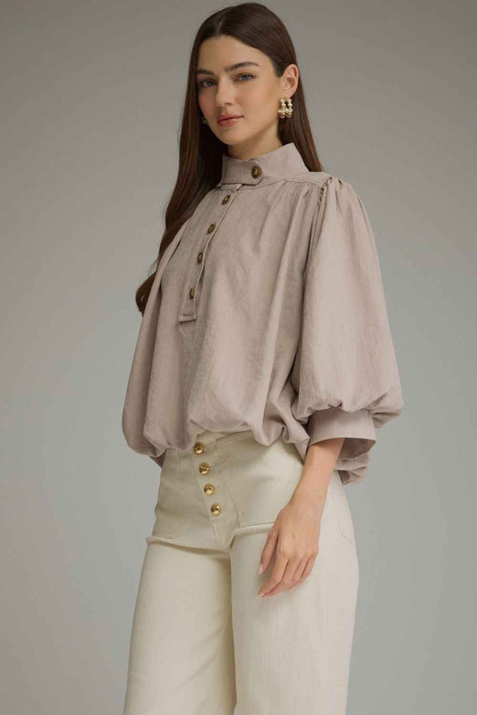 The Latte Reverie Top | Balloon Sleeve Bubble Hem Blouse