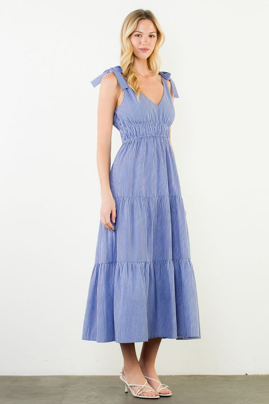 Bella Striped Tiered Maxi Dress - Blue - Delta Swanky Girl