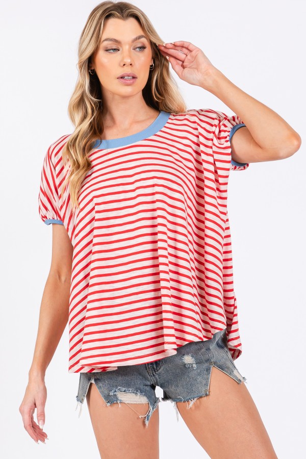 Weekend Wind Down Stripe Shift Top (Red/White)