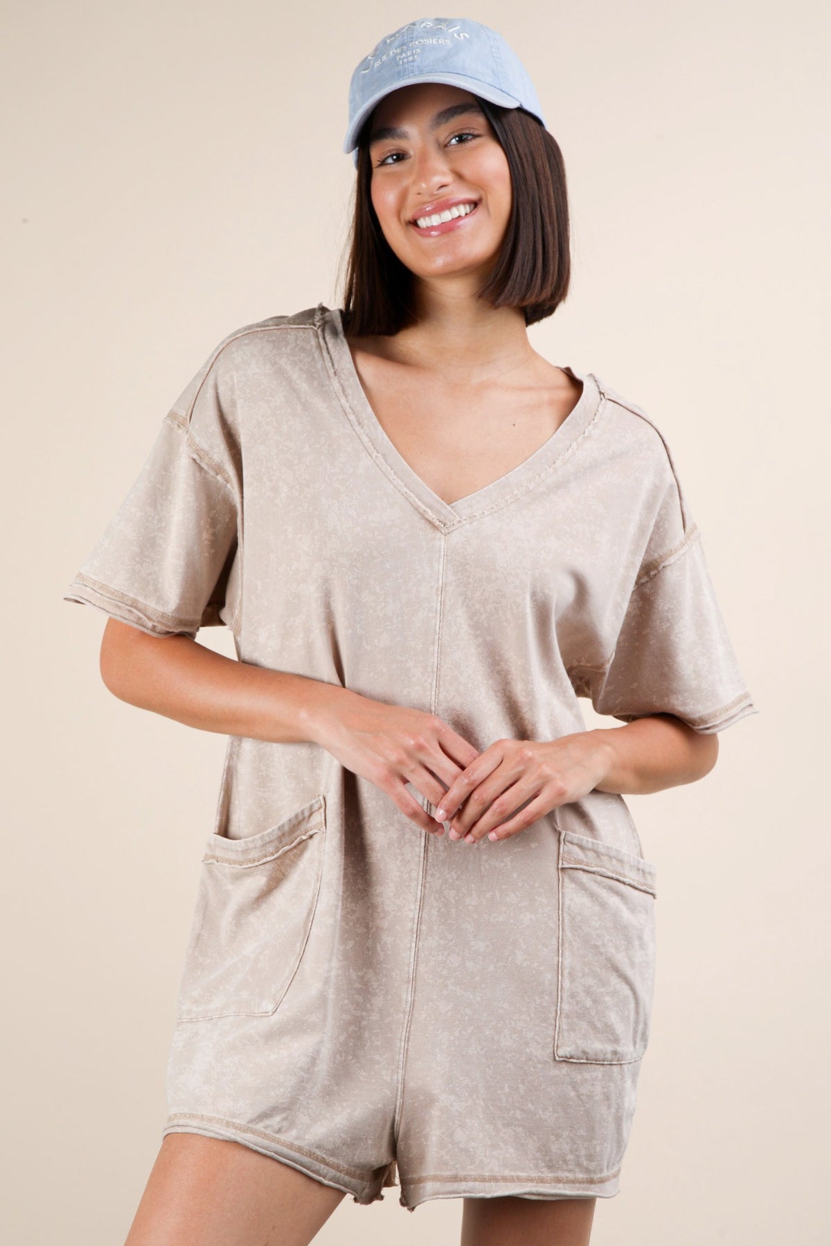 Sunrise Relaxed Romper - Taupe - Delta Swanky Girl