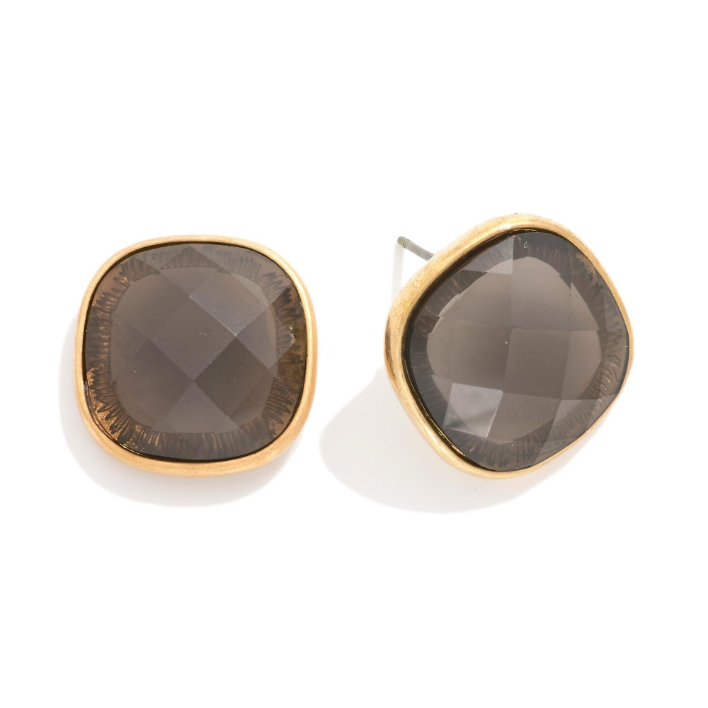 Cushion Cut Gemstone Stud Earring - Black Diamond