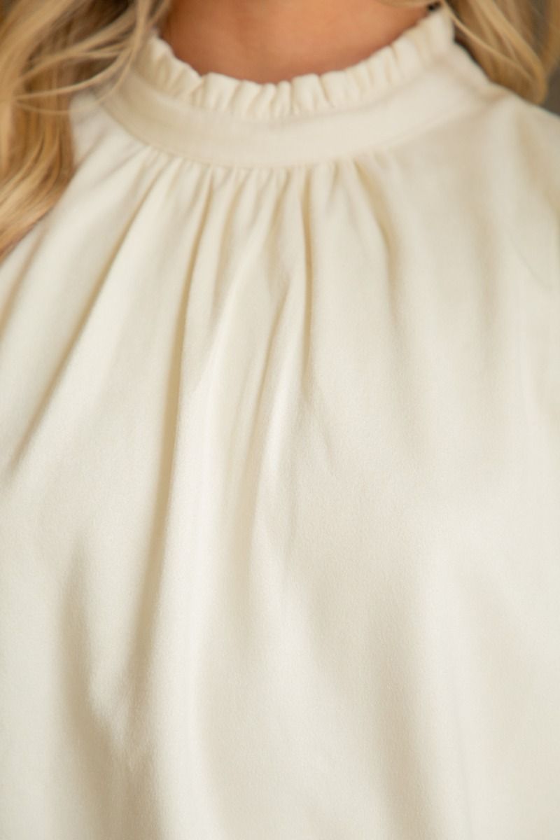 Daphne Suede Ruffle Sleeve Top (Cream)