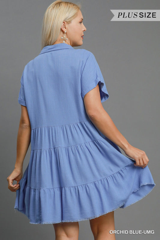 Curvy Sunny Breeze Raw Hem Dress - Blue