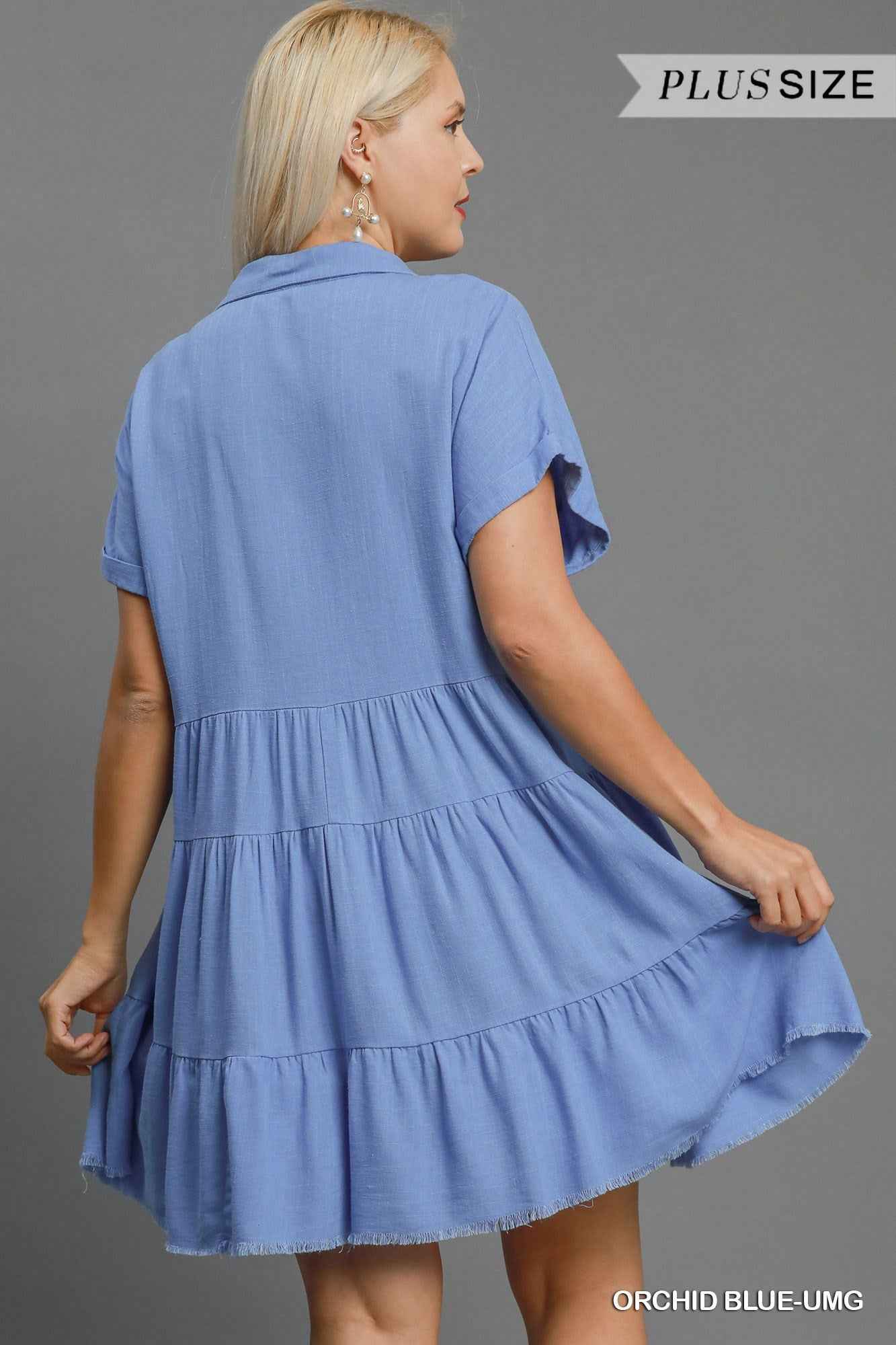 Curvy Sunny Breeze Raw Hem Dress - Blue