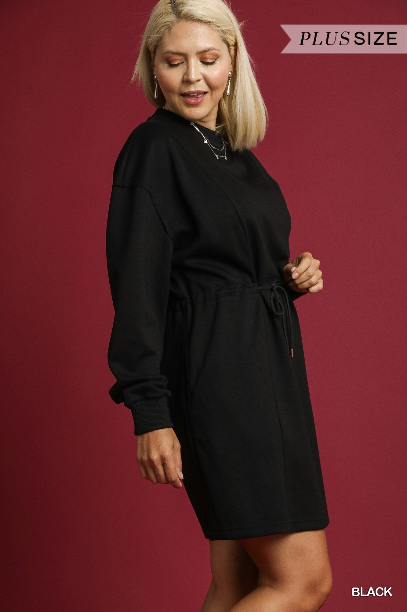 Curvy Weekender Luxeknit Draw Waist Dress - Black