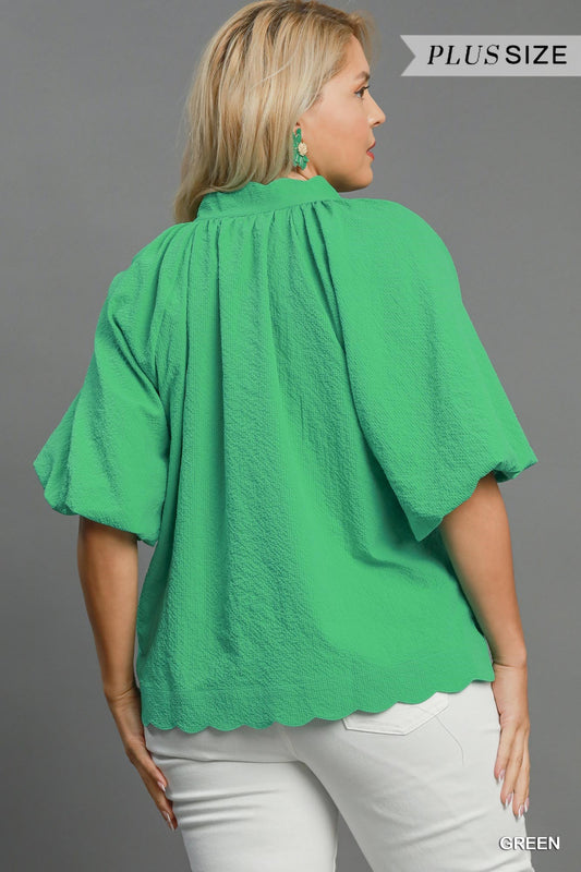 Curvy High Expectations Scalloped Top - Green