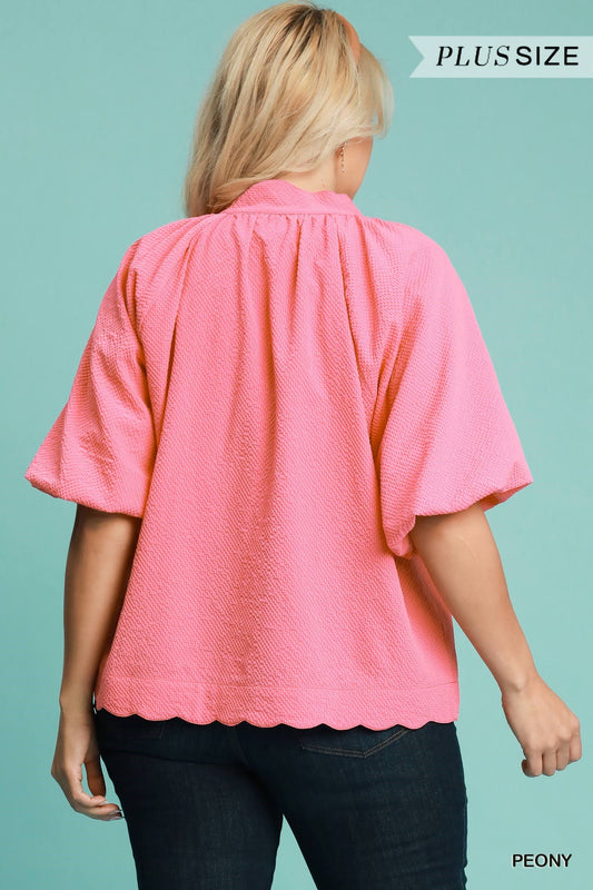 Curvy High Expectations Scalloped Top - Pink