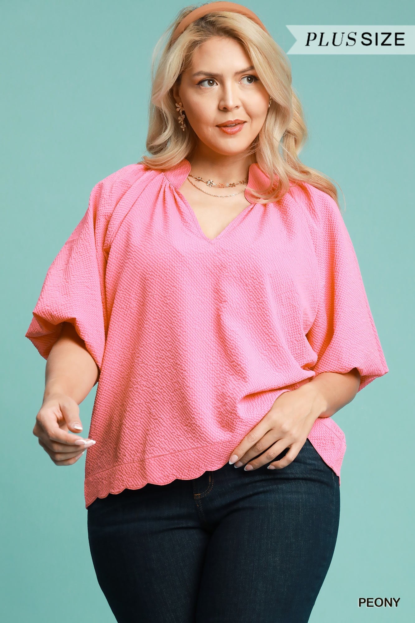 Curvy High Expectations Scalloped Top - Pink