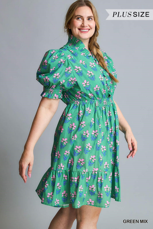 Curvy Good Days Ahead Floral Dress - Green