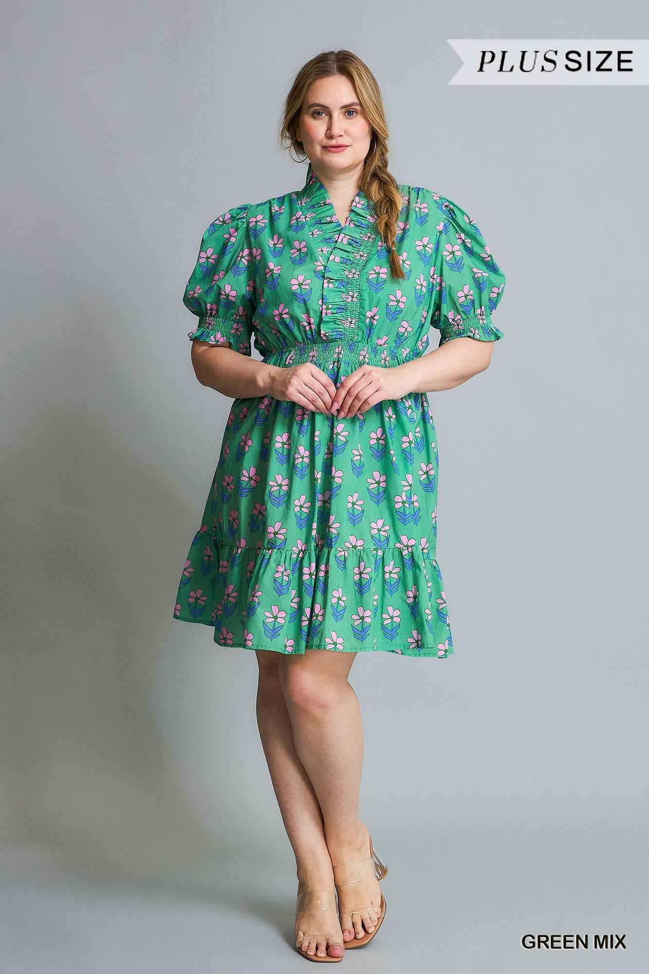 Curvy Good Days Ahead Floral Dress - Green